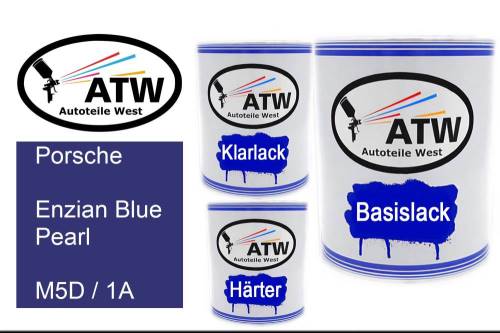 Porsche, Enzian Blue Pearl, M5D / 1A: 1L Lackdose + 1L Klarlack + 500ml Härter - Set, von ATW Autoteile West.